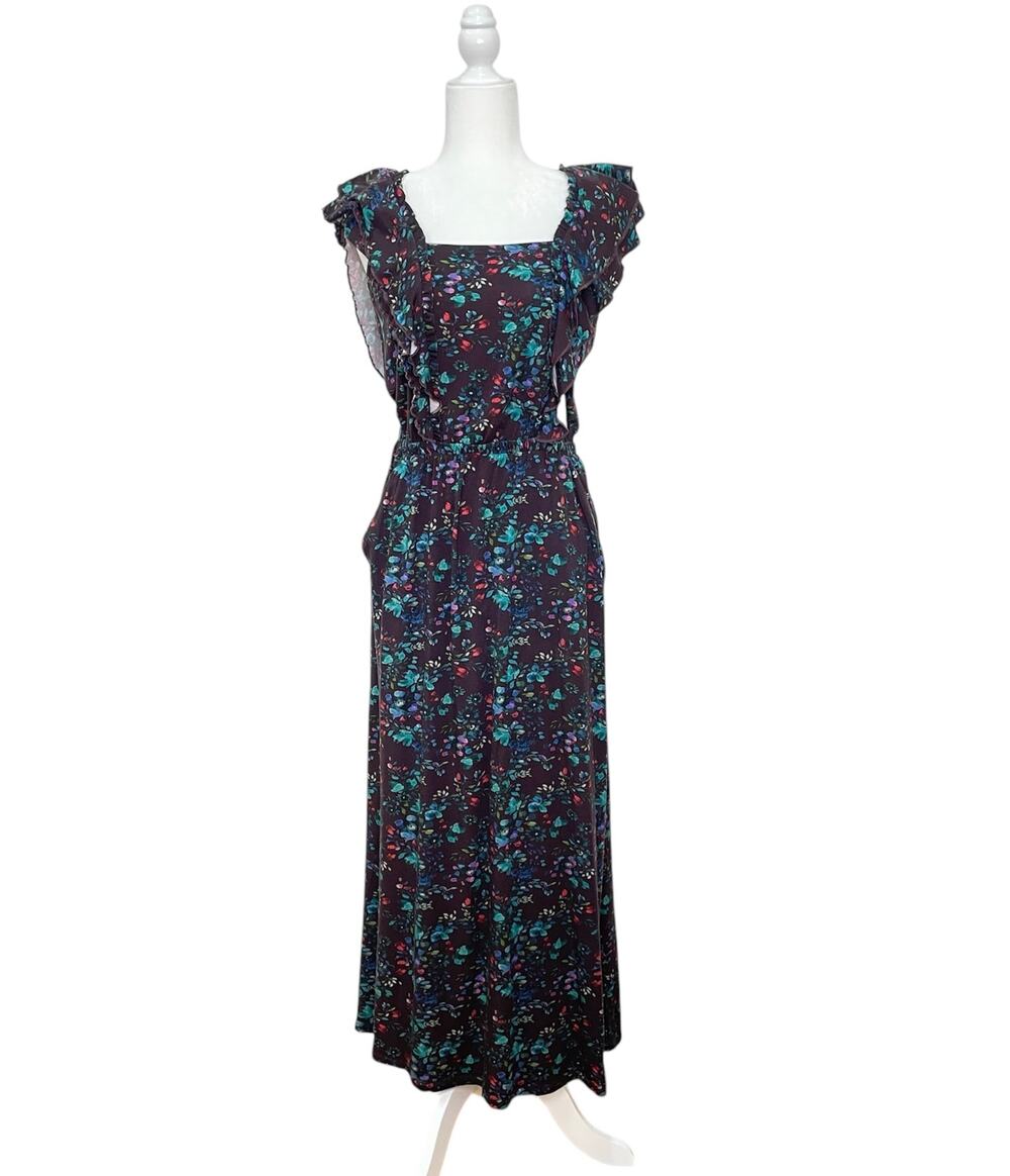 Garnet Hill Purple Floral Print Dulce Ruffle Sleeve Maxi Boho Dress NWOT Size S